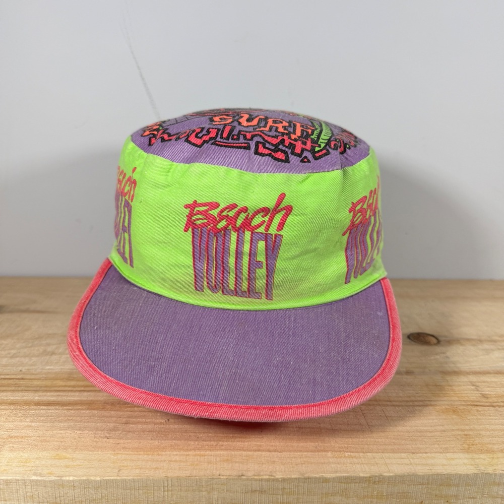 Fresh Surf Reversible Painter Cap Youth OSFM Neon Green Purple Beach Volley 90s